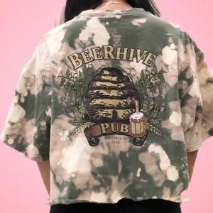 Beerhive Pub Bleach dyed Crop Top